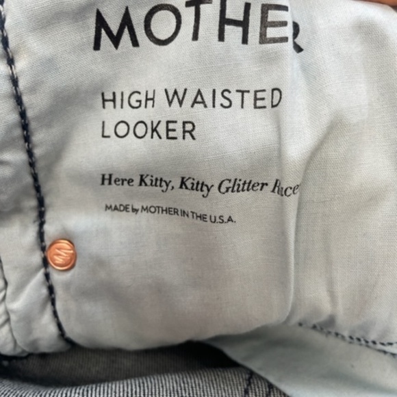 MOTHER High Waisted Looker Jeans Here Kitty Kitty Glitter Racer - Picture 8 of 13
